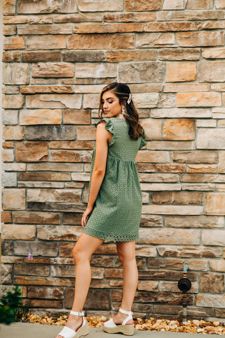 Olive You Spring Ruffle Crochet Dress