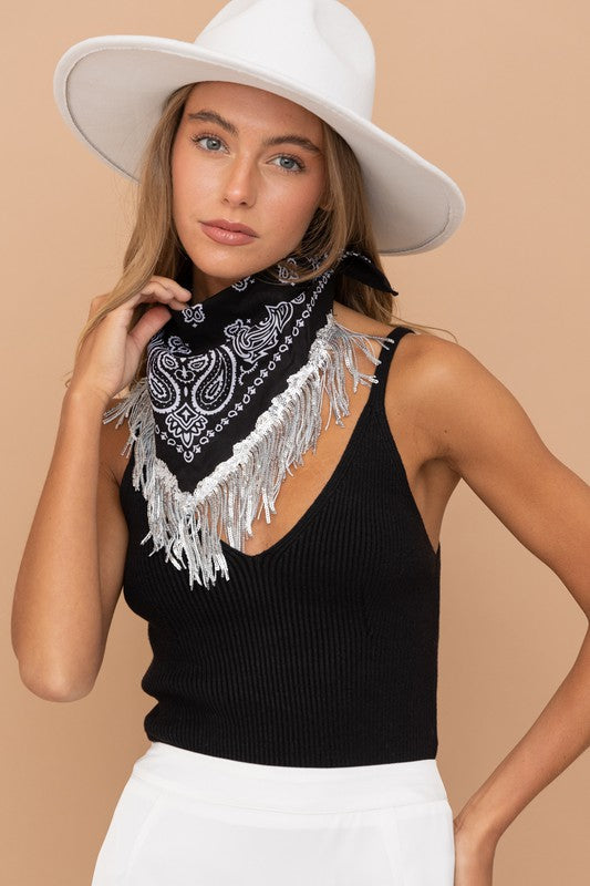 Space Cowgirl Sequin Fringe Bandanna (Black)