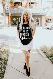 My Blood Type is Pumpkin Spice Graphic T-Shirt (Black)