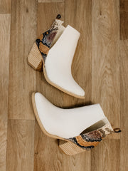 Sassy Snakeskin Ankle Booties (White)