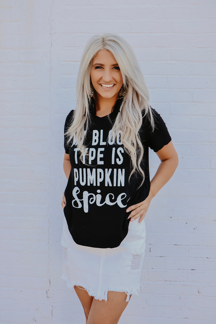 My Blood Type is Pumpkin Spice Graphic T-Shirt (Black)