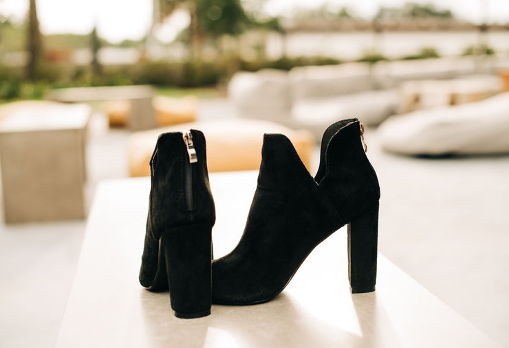 All Night Long Peep Toe Booties (Black)