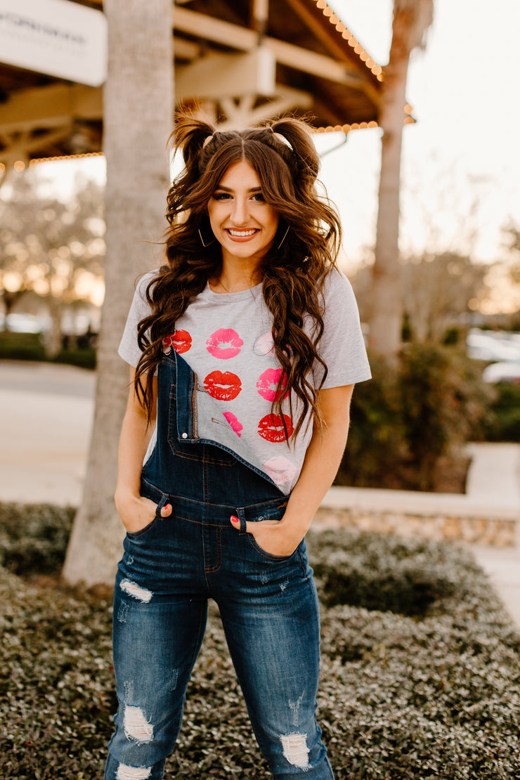 Be Mine Distressed Denim Overalls (Dark)