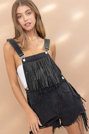 Golly Miss Dolly Fringe Denim Overalls (Black)