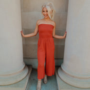 Keep it Real Rust Strapless Jumpsuit