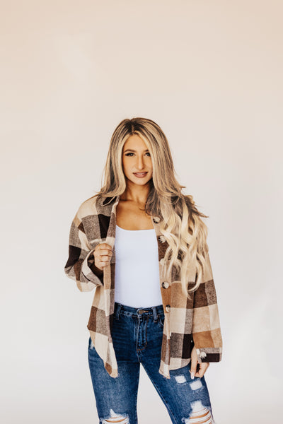 Timeless Button Down Plaid Jacket (Khaki)