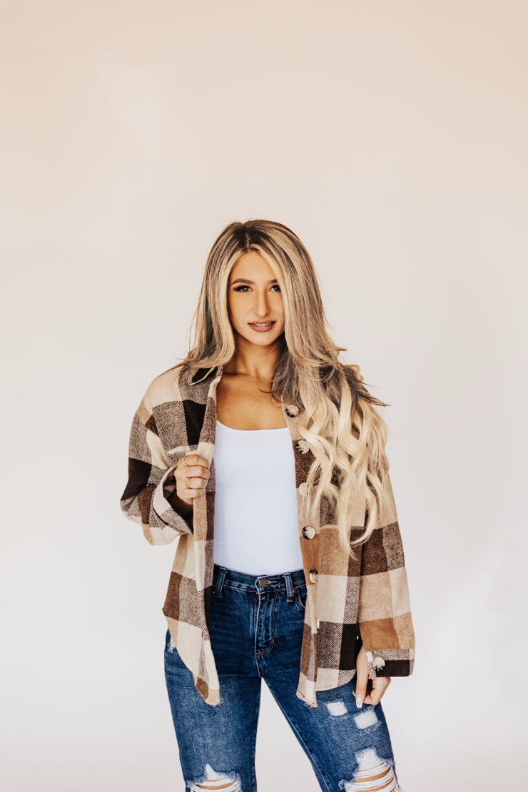 Timeless Button Down Plaid Jacket (Khaki)