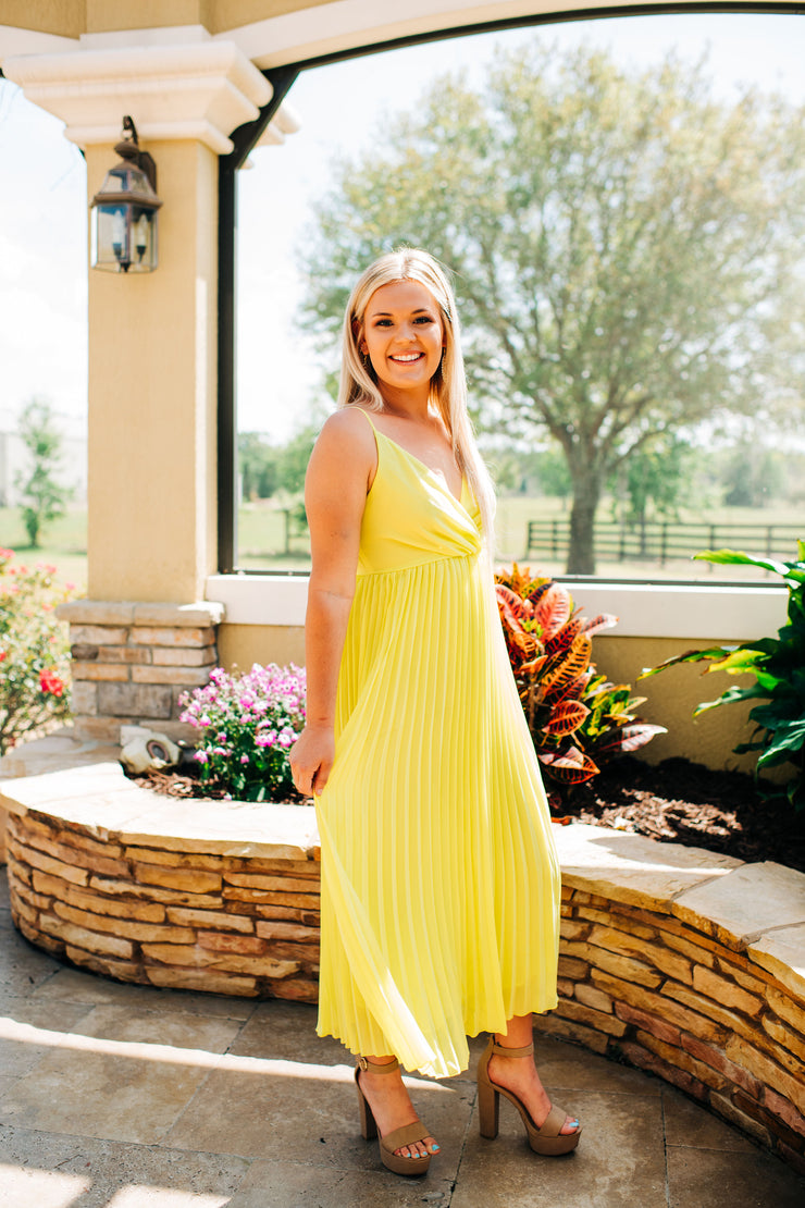 Perfectly Pleated Maxi Dress (Yellow)