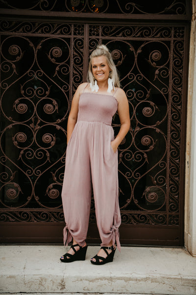 Knot Your Average Smocked Jumpsuit (Mauve)