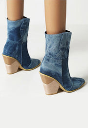 Daisy Duke Western Ankle Boots (Denim)