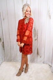 Rust Lace Belle Sleeve Dress