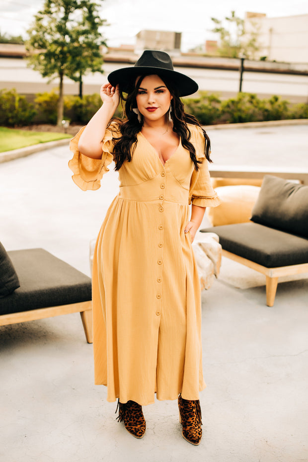 Stay True to Yourself Button Down Maxi Dress (Mustard)