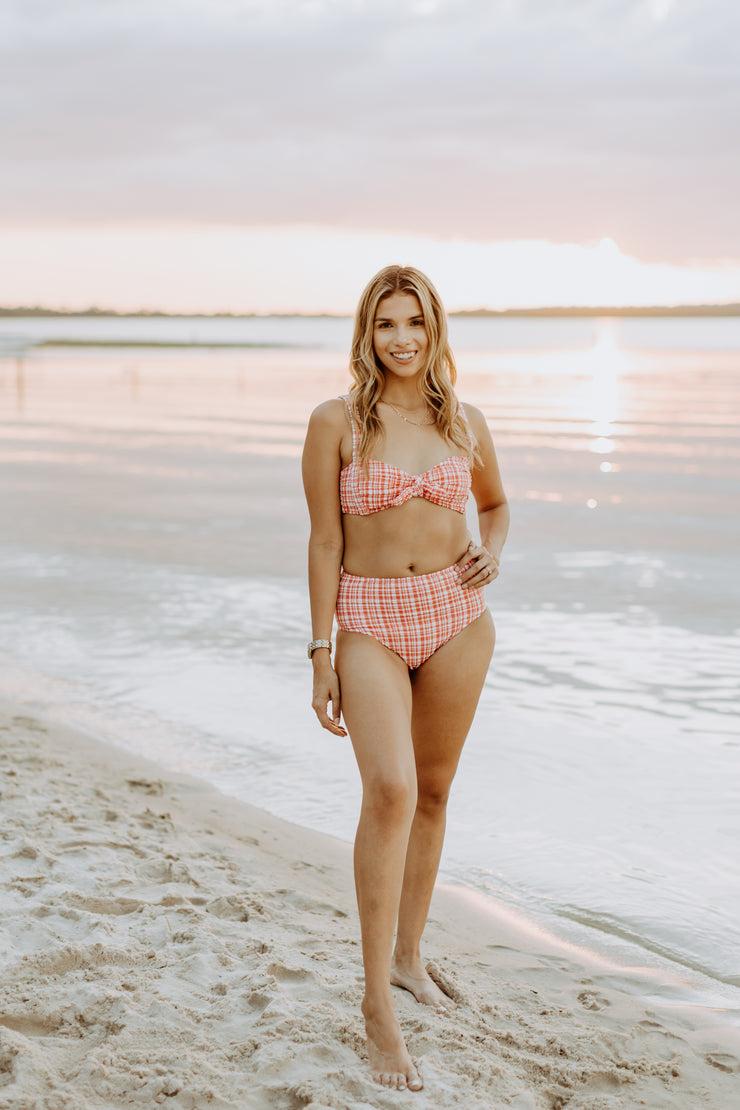 Dolly Plaid Textured Bikini Top (Red)