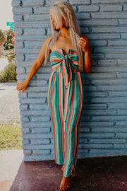 Seafoam Green Striped Strapless Jumpsuit