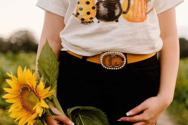 Chasing Dreams Rhinestone CC Belt (Mustard)