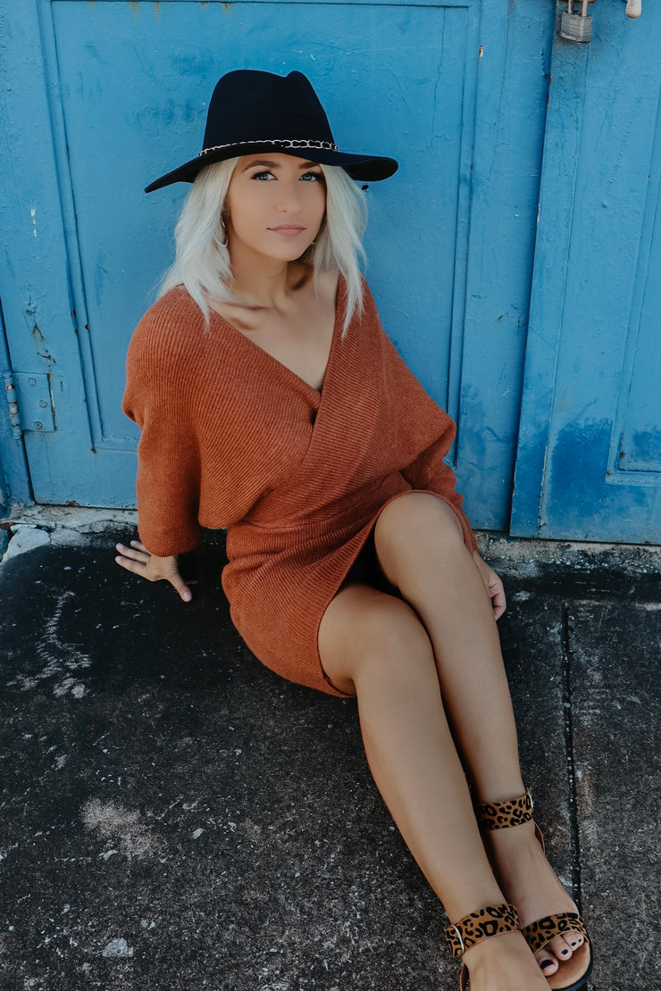 Rust Wrap Sweater Dress