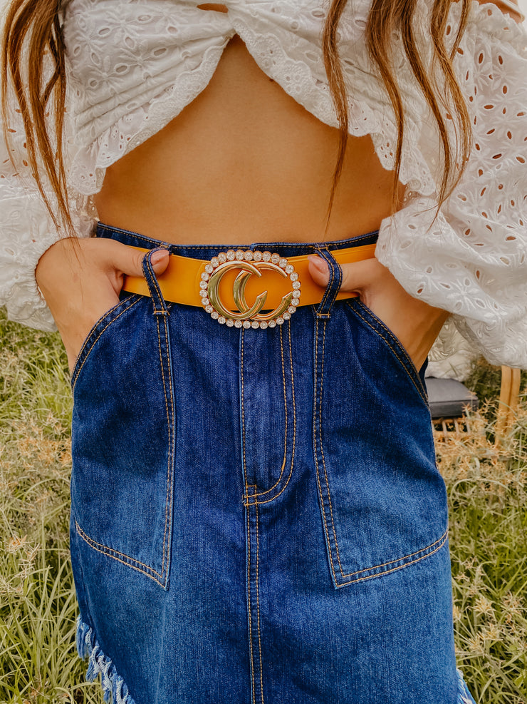 Chasing Dreams Rhinestone CC Belt (Mustard)