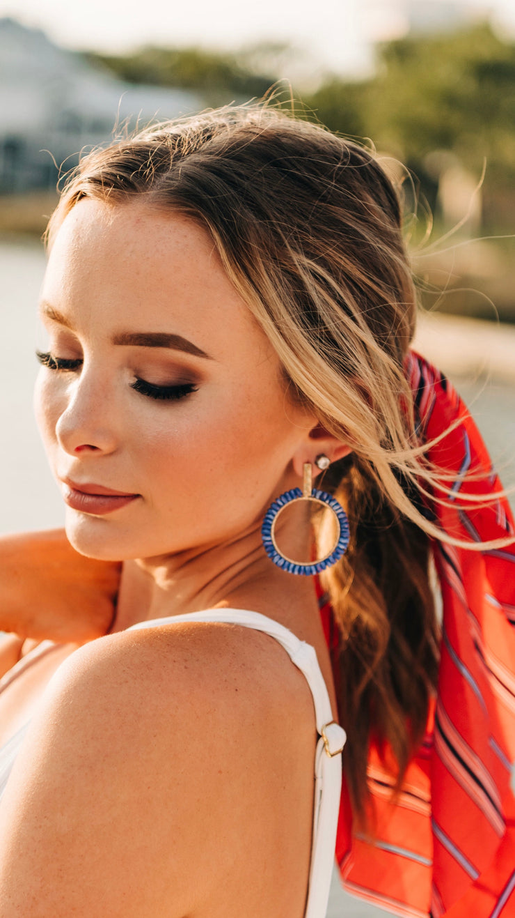 Glass Bead Hoop Earrings (Blue)