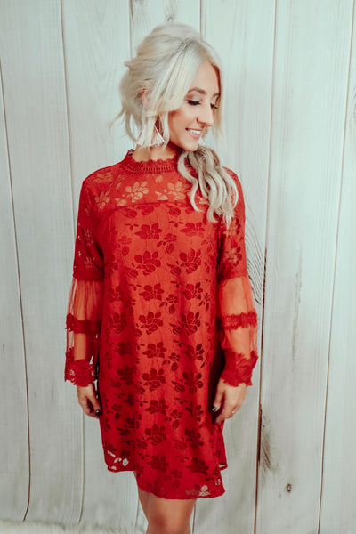 Rust Lace Belle Sleeve Dress