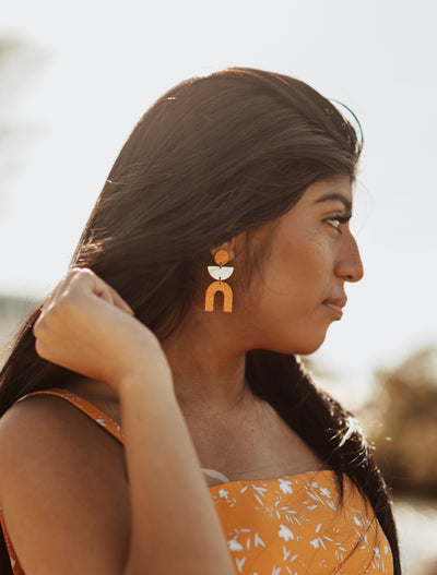 Boho Patterned Dangle Drop Earrings (Orange)