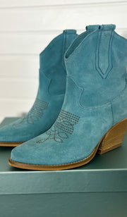 Carrie Suede Texan Leather Ankle Boots (Sky Blue)