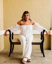 Crystal Sheer Cold Shoulder Jumpsuit (White)