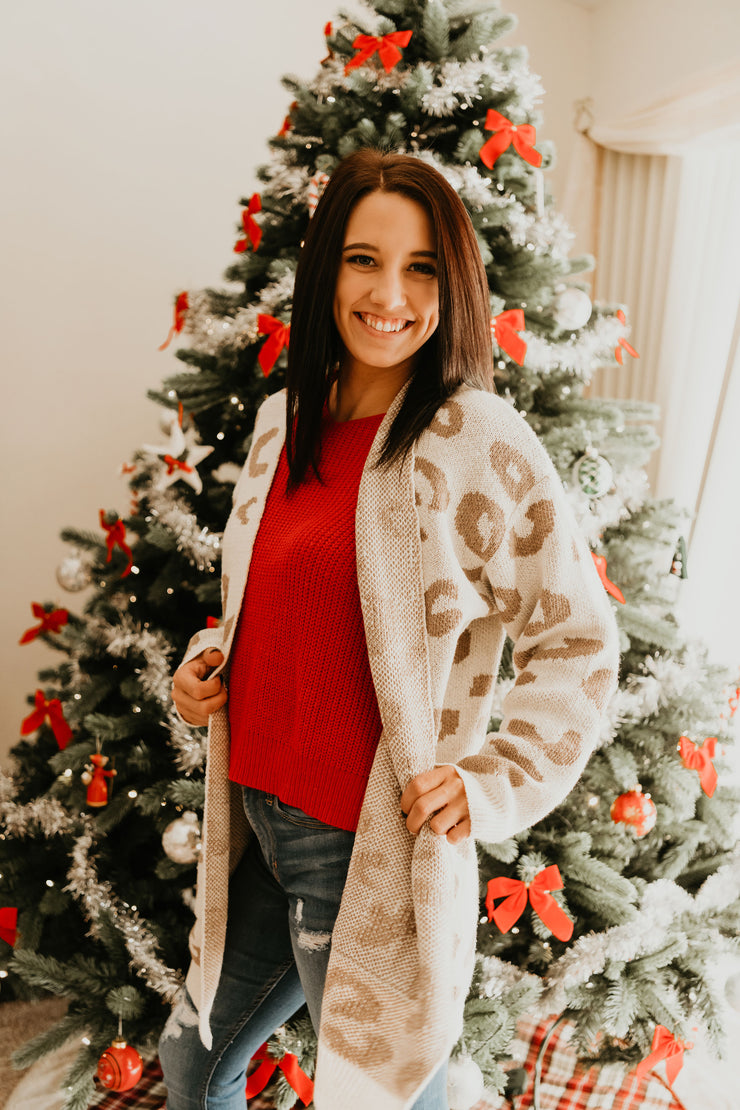 Ivory Knitted Leopard Print Cardigan