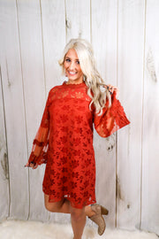 Rust Lace Belle Sleeve Dress