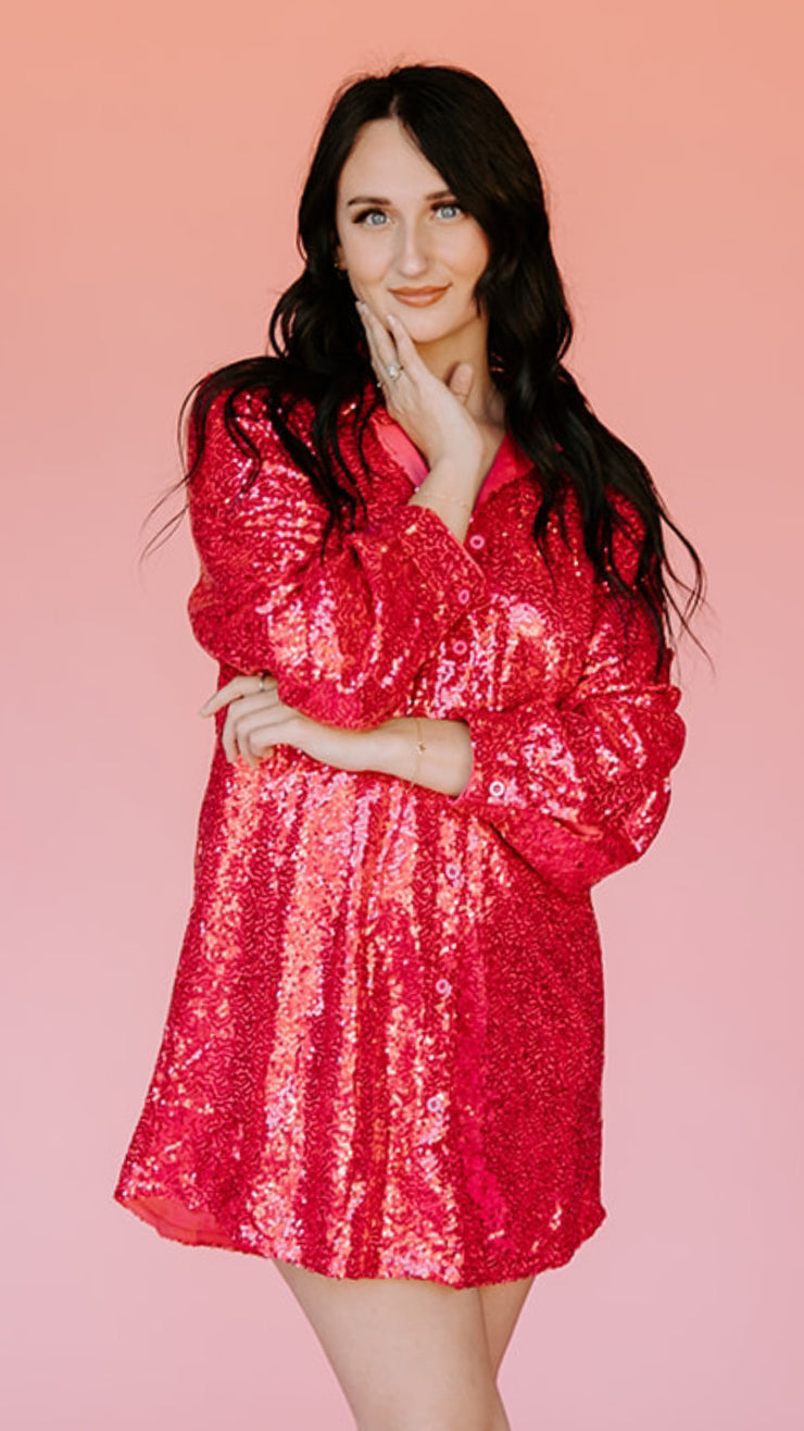 Can't Dull My Sparkle Sequin T-shirt Dress (Pink)