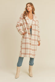 Don’t make me Blush Oversized Plaid Midi Coat (Pink)