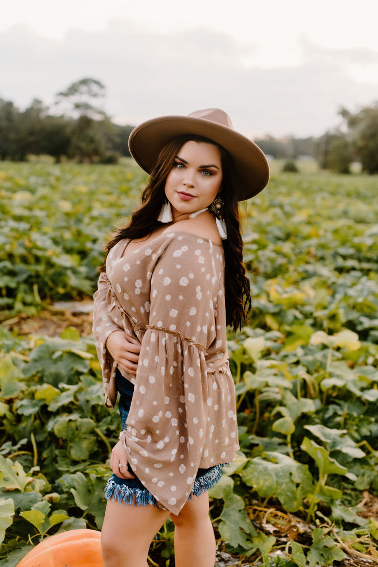 Fall Floral Belle Sleeve Top (Taupe)