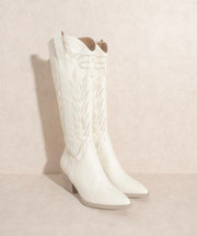 Giddy’ on Up Faux Leather Western Boots (Ivory)