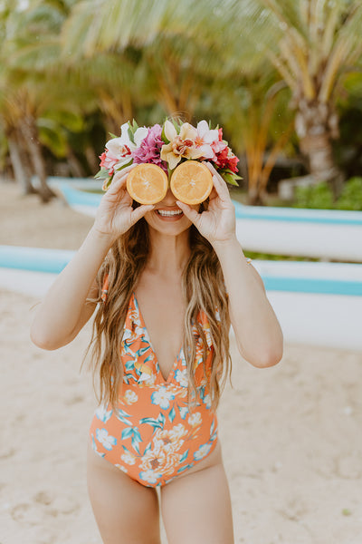 Aloha State of Mind Floral One Piece Bikini (Orange)