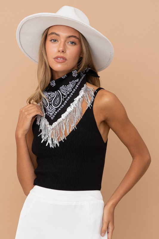 Space Cowgirl Sequin Fringe Bandanna (Black)