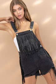 Golly Miss Dolly Fringe Denim Overalls (Black)