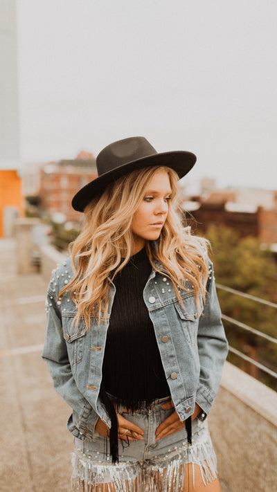 Boho Babe Wide Brim Felt Hat (Black)