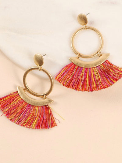 Sunset Hoop Ring Tassel Earrings