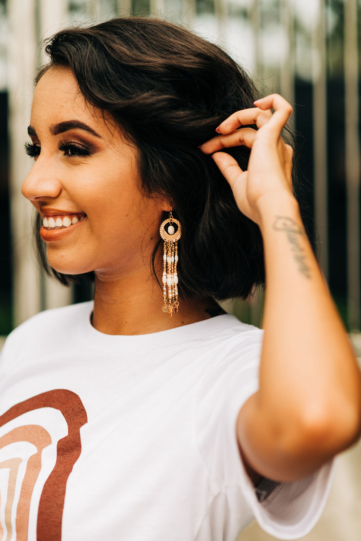 Boho Beaded Tassel Earrings (Ivory)