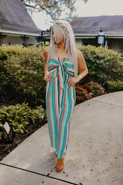 Seafoam Green Striped Strapless Jumpsuit