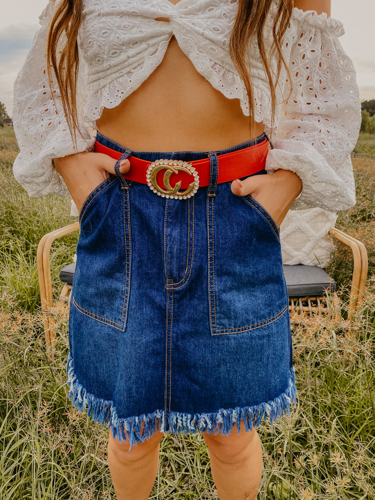 Chasing Dreams Rhinestone CC Belt (Red)