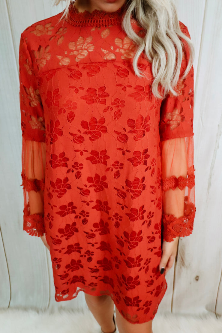 Rust Lace Belle Sleeve Dress