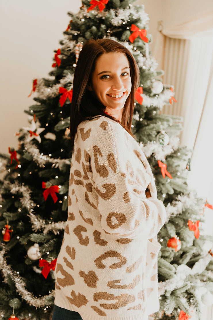 Ivory Knitted Leopard Print Cardigan