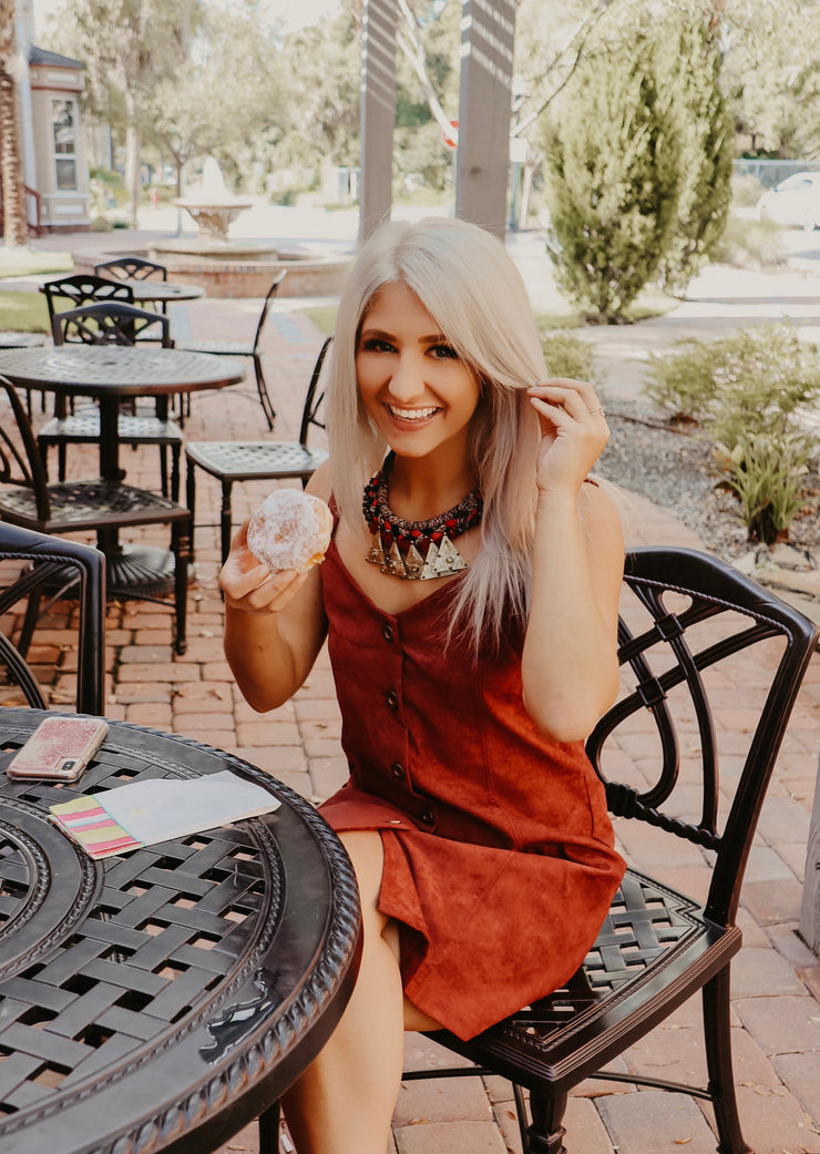 Classic Suede Button Down Midi Dress (Burgundy)