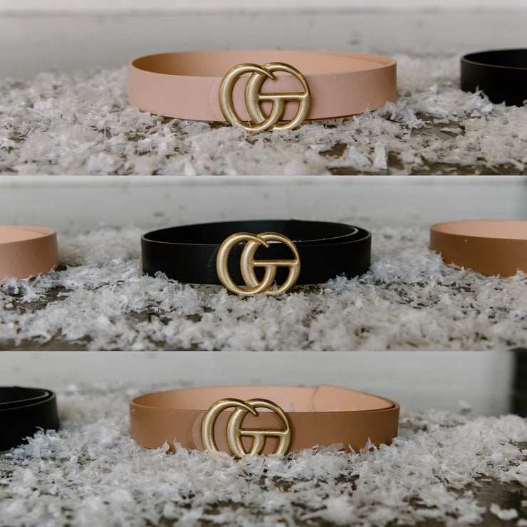 Faux Leather GG Buckle Belt