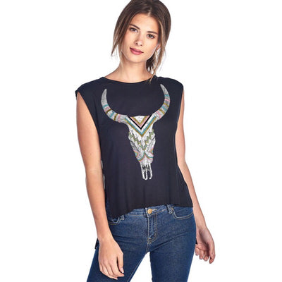 Aztec Bull Skull Tunic Tank Top