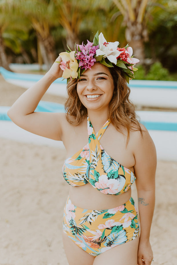 Hawaiian Breeze Tropical Print Bikini Top (Yellow)