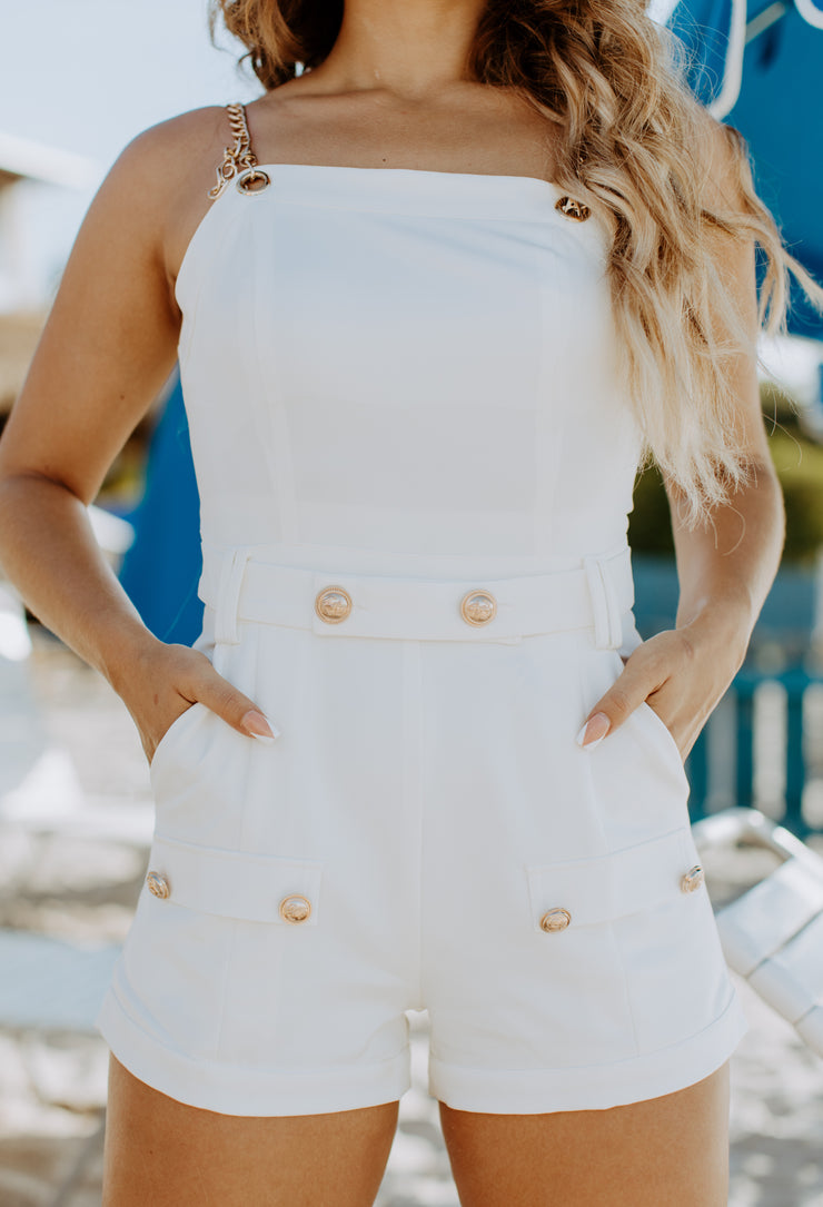 Call Me Captain Gold Detailed Romper (White)