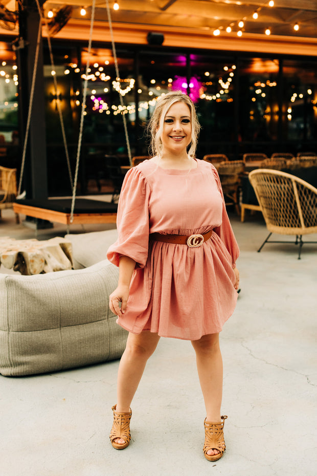 Boho Princess Puff Sleeve Dress (Rose)