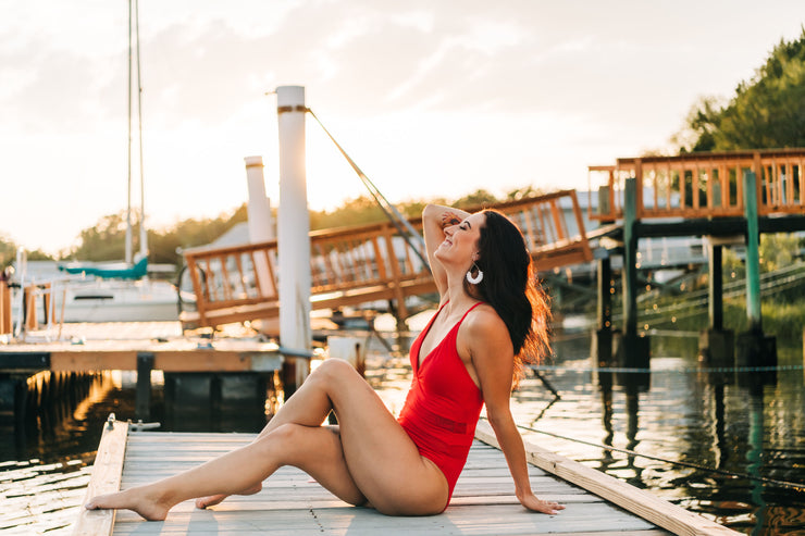 Home of the Brave One Piece Mesh Bikini (Red)