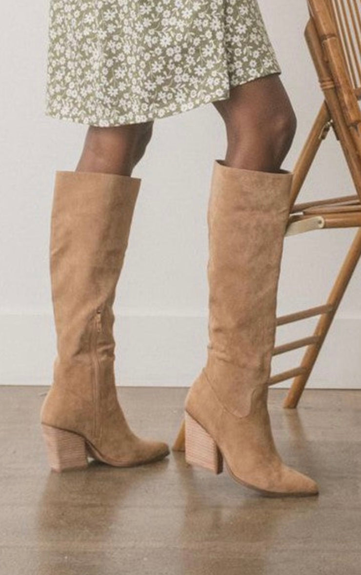 Wild Wild West Suede Knee High Boots (Almond)